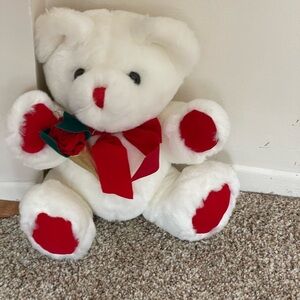 White and Red Plush Teddy Bear With Rose